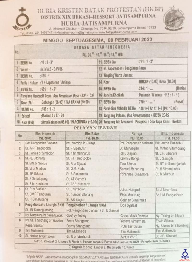 Warta Jemaat  09 Februarii 2020 