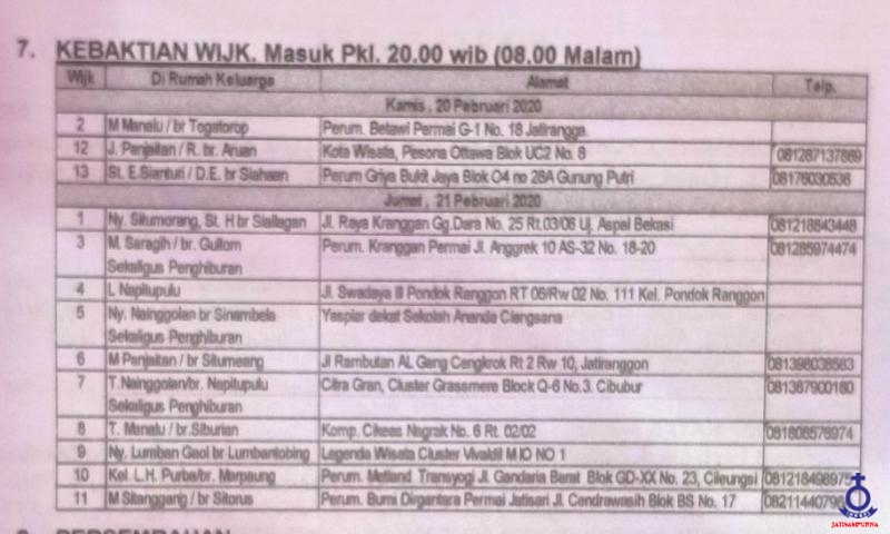 Warta Jemaat  16 Februarii 2020 