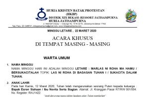 Warta Jemaat, Minggu 22 Maret 2020